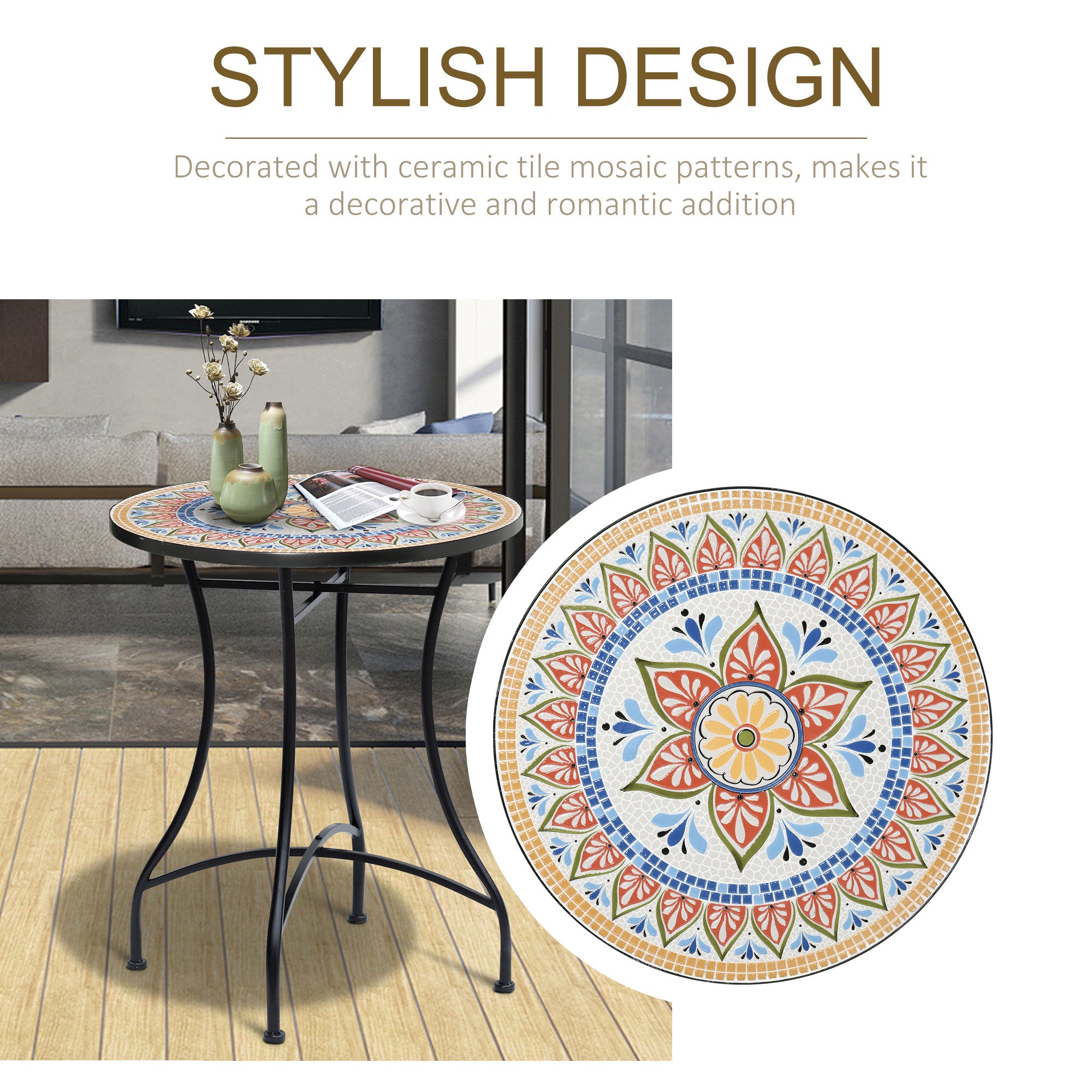 Outsunny Φ60cm Mosaic Outdoor Patio Table - Red 