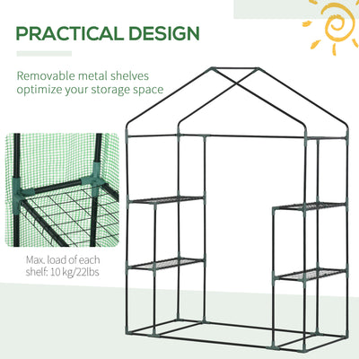 Outsunny Walk In Greenhouse with Shelves, Portable Gardening Plant Grow House for Outdoor with 2 Tier Shelf, Roll-Up Zippered Door, PE Cover, 141 x 72 x 191cm, Green 
