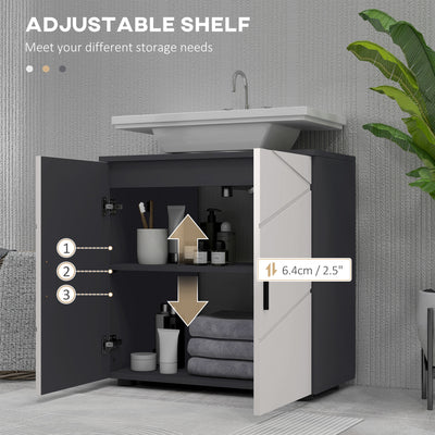 kleankin Under Sink Bathroom Cabinet, Bathroom Vanity Unit, Basin Storage Cupboard with Double Doors and Shelf, 10W x 20Dcm "U" Cut-Out, Light Grey 