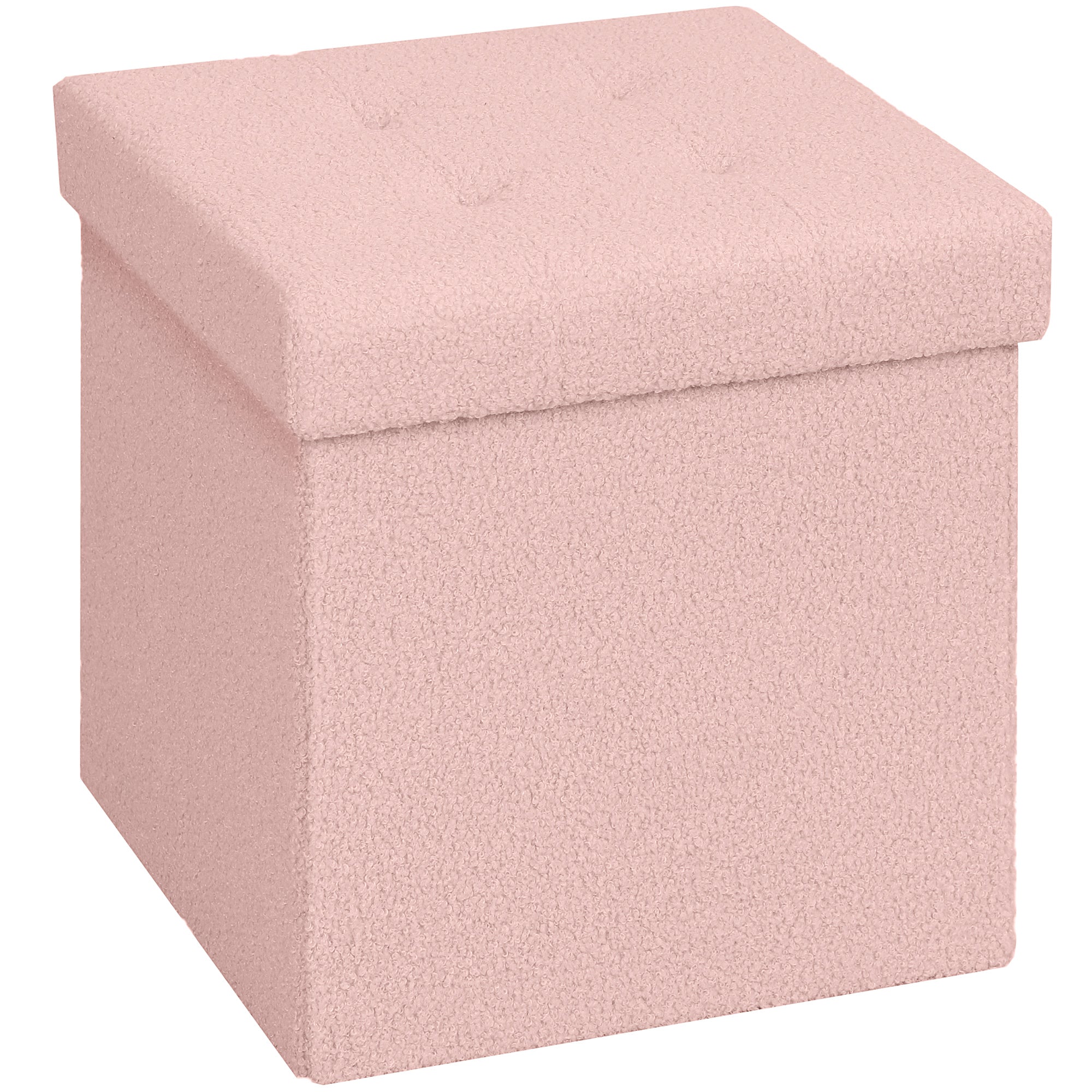 HOMCOM Foldable Sherpa Fleece Storage Ottoman - Pink