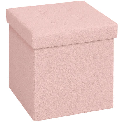 HOMCOM Foldable Sherpa Fleece Storage Ottoman - Pink