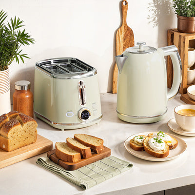 HOMCOM Polished Retro 40-100°C Kettle and Toaster Set - Grey 