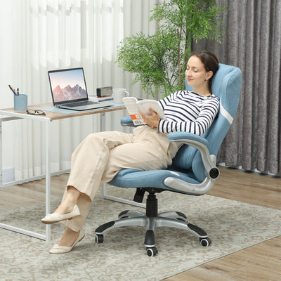 Vinsetto Linen-Look Office Chair, with Adjustable Height and Tension - Blue 