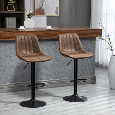 HOMCOM Bar Stools Set of 2, Swivel Counter Height Barstools with Back, Adjustable Bar Chairs, Breakfast Dining Stools for Kitchen Island Counter with Adjustable Steel Footrest & Base, Brown 