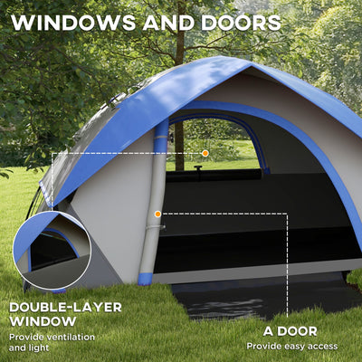 Outsunny Two Man Single Room Dome Tent, with Accessories - Dark Blue/Grey 