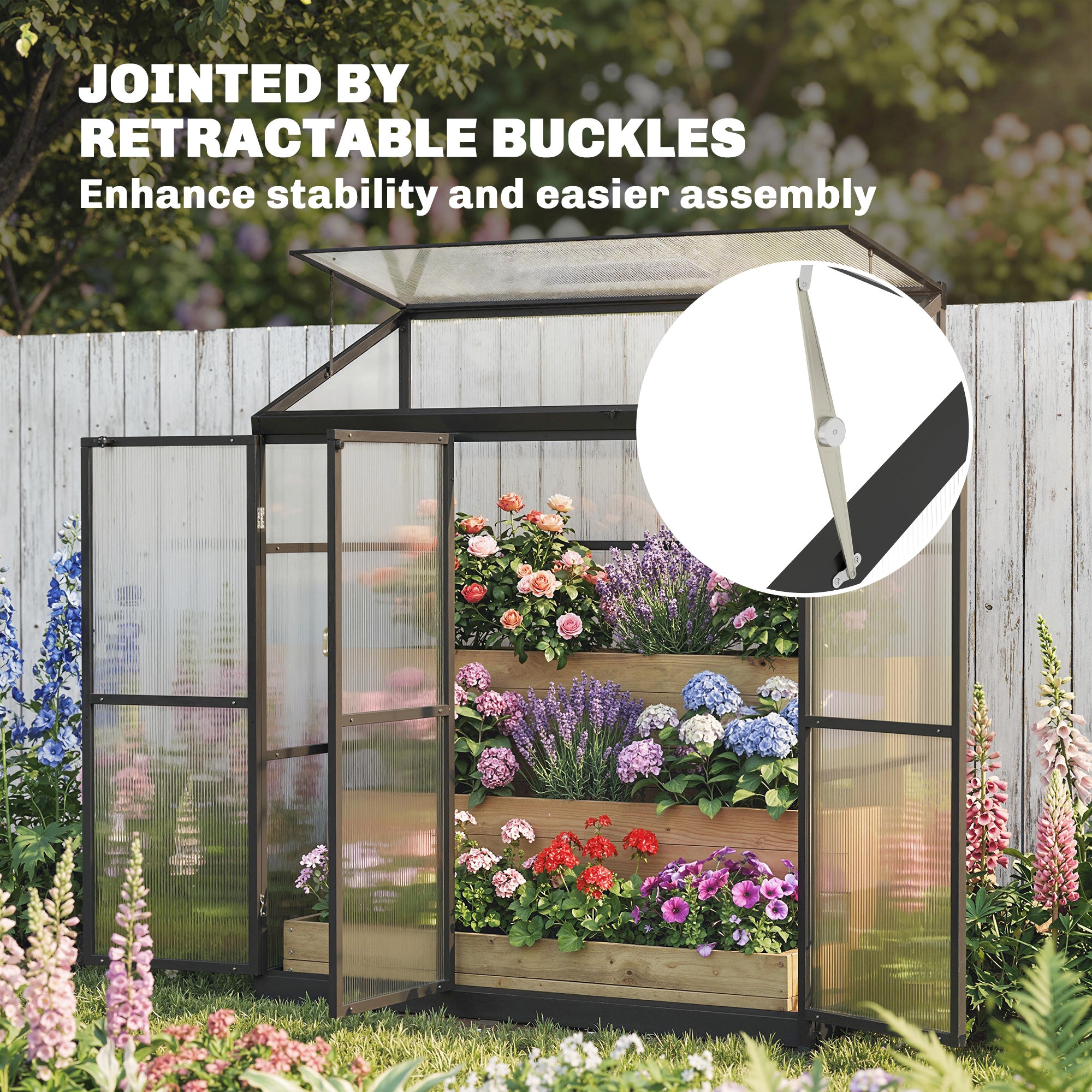 Outsunny Polycarbonate Greenhouse with 3 Hinged Doors, Top Vent, Lean-to Green House, Walk-in Greenhouse, 6 x 1.5ft, Black 