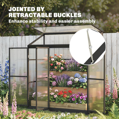 Outsunny Polycarbonate Greenhouse with 3 Hinged Doors, Top Vent, Lean-to Green House, Walk-in Greenhouse, 6 x 1.5ft, Black 