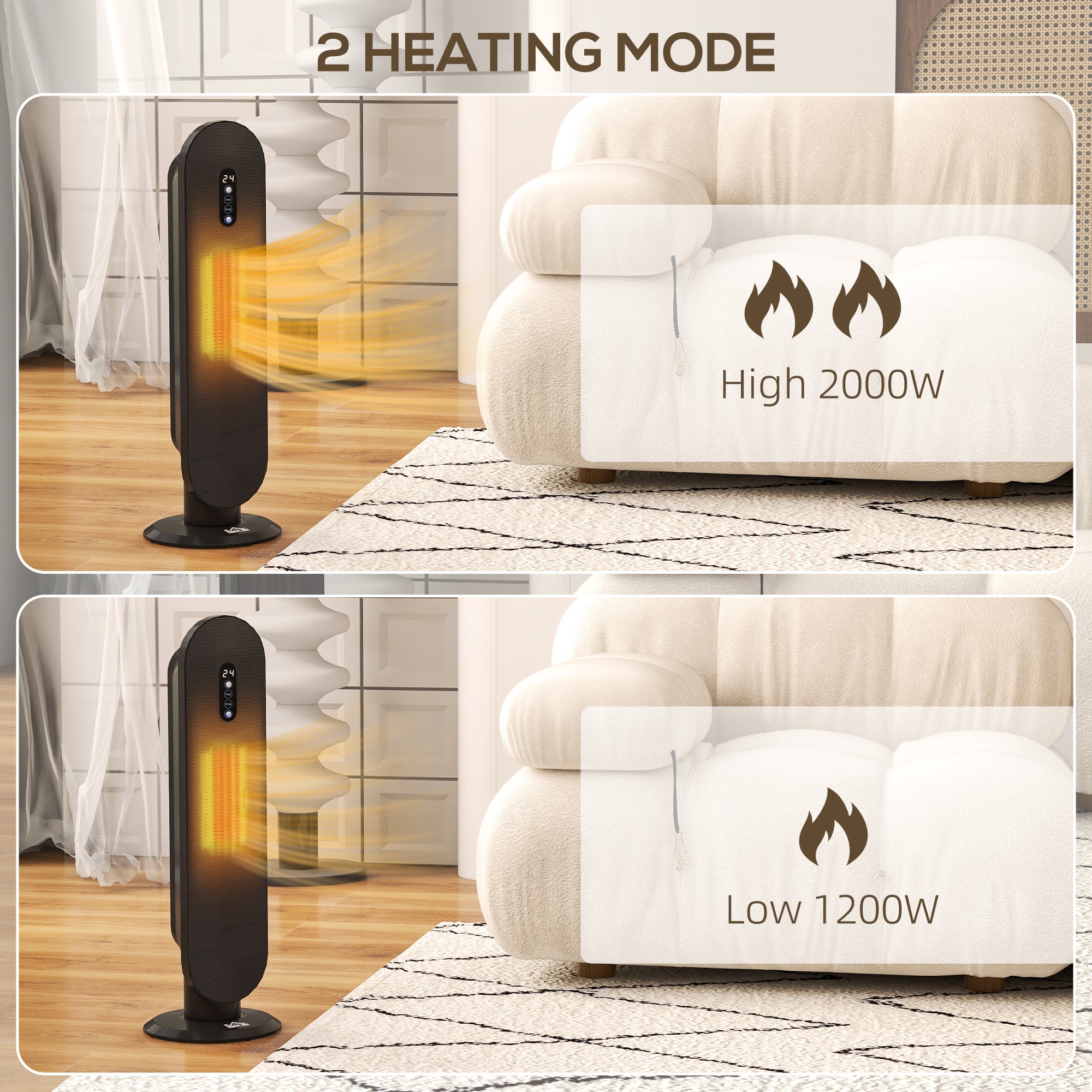 HOMCOM 45\'c2\'b0 Oscillating Ceramic Space Heater, with Remote - Black