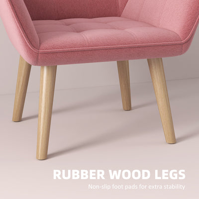 HOMCOM Accent Chair, Arm Chair with Wide Arms, Slanted Back, Thick Padding and Rubber Wooden Legs for Living Room, Pink 