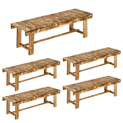 Outsunny 5 Pieces 2-seater Outdoor Indoor Wooden Garden Bench Fir Patio Loveseat, 110L x 38W x 35Hcm, Carbonised 