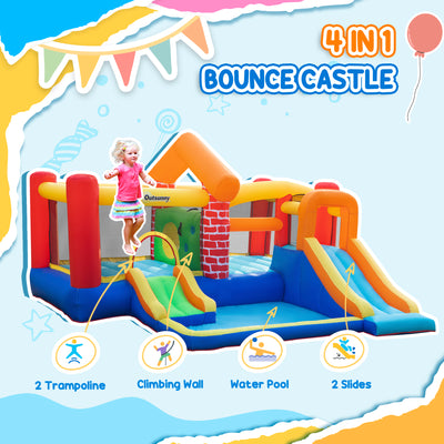 Outsunny 4 in 1 Kids Bouncy Castle Extra Large Double Slides & Trampoline Design Inflatable House Pool Climbing Wall with Blower Carrybag for Kids Age 3-8, 3.8 x 3.7 x 2.3m 