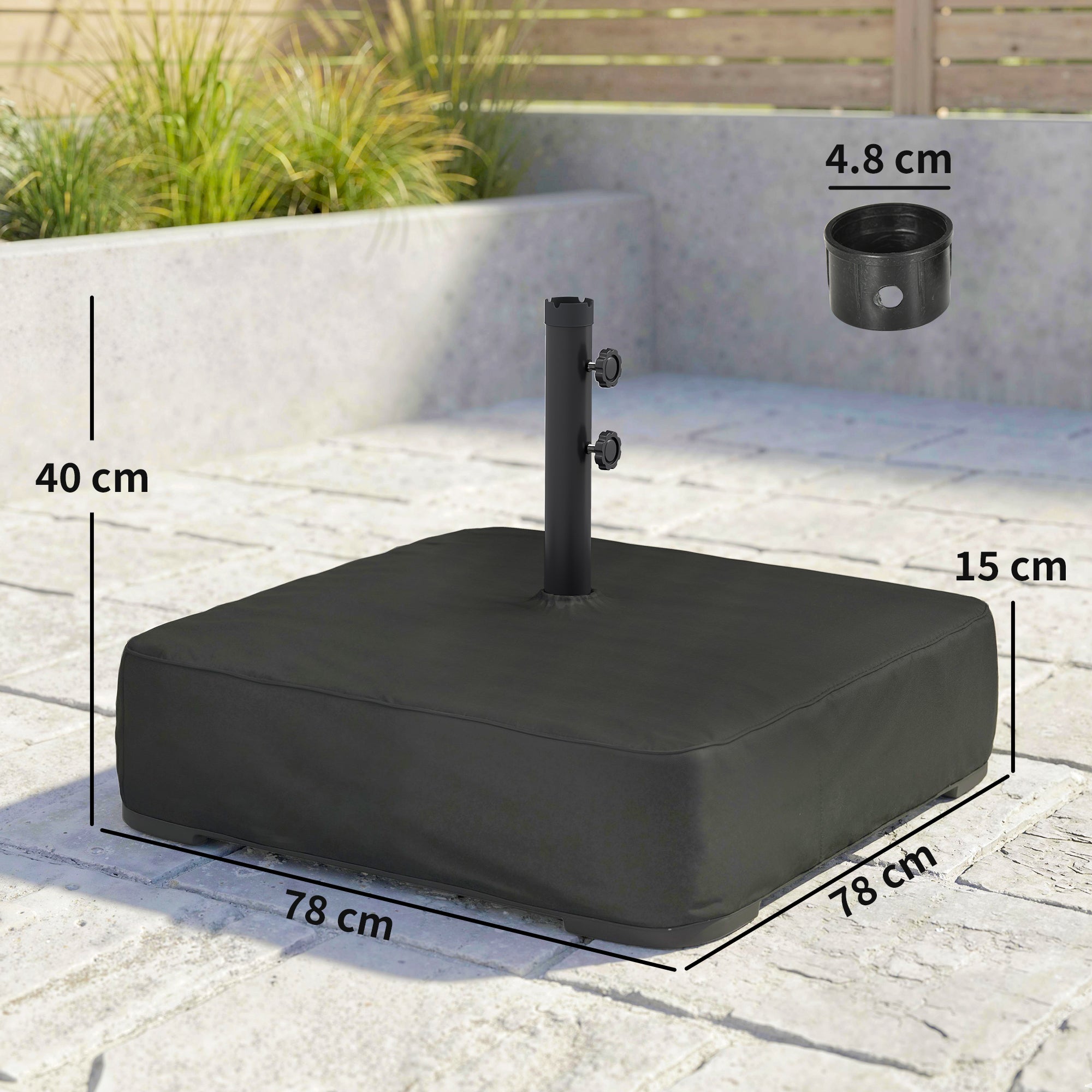 Outsunny Garden Parasol Base 80 kg Sand Filled Heavy Duty Stand for Cantilever Umbrellas and 48 mm Poles Black 