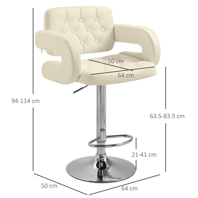 HOMCOM PU Leather Upholstered Swivel Bar Stool, Height Adjustable with Back, Armrest, Footrest, Beige 