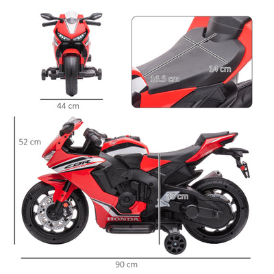 HOMCOM 6V Honda Licensed Kids Motorcycle w/ Music, Training Wheels - Red 