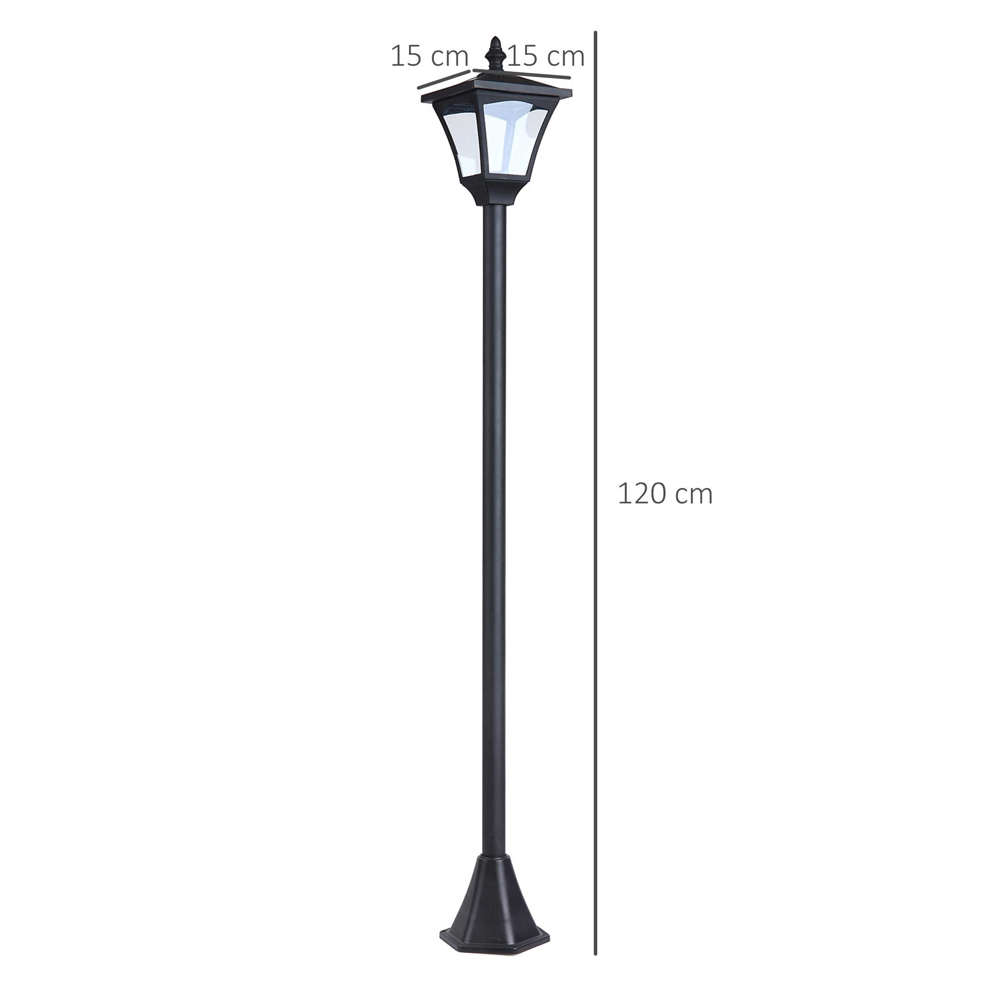 Outsunny Outdoor Garden Solar Post Lamp Photosensitive LED Lantern Bollard Pathway 1.2M Tall – Black 
