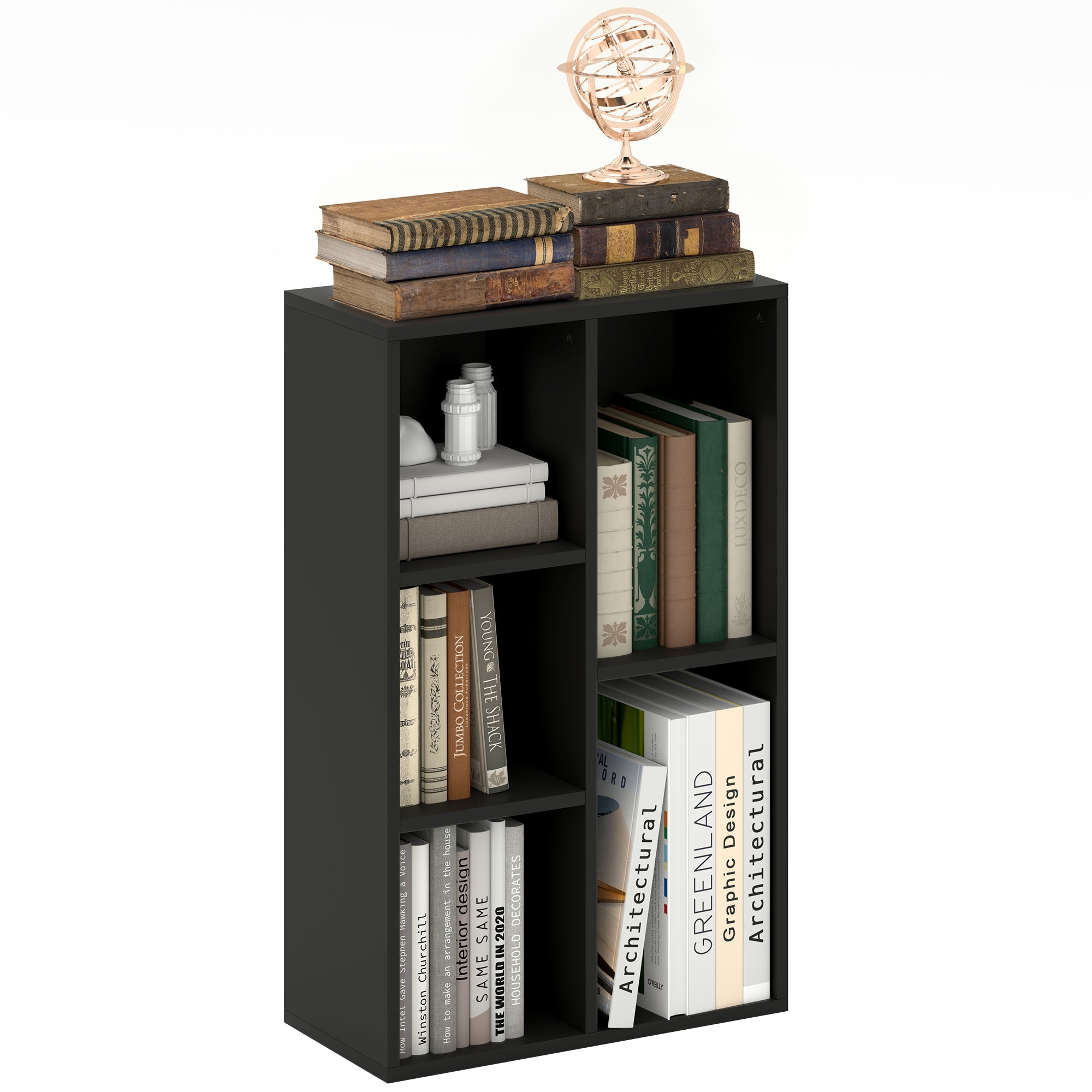 HOMCOM 2-Tier Bookshelf with 5 Compartments - Black 