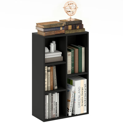 HOMCOM 2-Tier Bookshelf with 5 Compartments - Black 