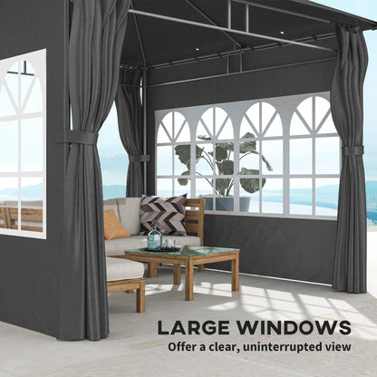 Outsunny 3 x 3 m Garden Gazebo, Double Roof Metal Gazebo with Removable Sidewalls and Church Windows, Outdoor Canopy Shelter, Dark Grey 