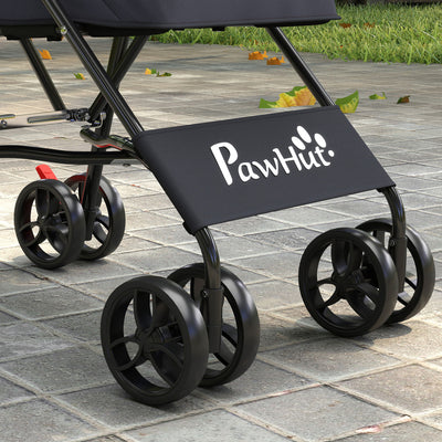PawHut Dog Stroller, Foldable Cat Dog Pram for Miniature Breeds, Pet Stroller with Brake, Mesh Windows, Dark Grey 