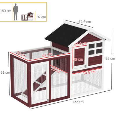 PawHut Rabbit Hutch Outdoor Wooden Guinea Pig Hutch Rabbit Run Bunny Cage Small Animal House Pull-Out Tray, Brown, 122 x 62.6 x 92 cm 
