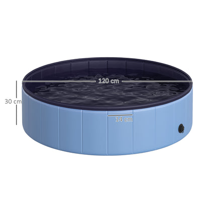 PawHut Foldable Dog Paddling Pool Pet Cat Swimming Pool Indoor/Outdoor Collapsible Summer Bathing Tub Shower Tub Puppy Washer (Φ120 × 30H cm, Blue) 