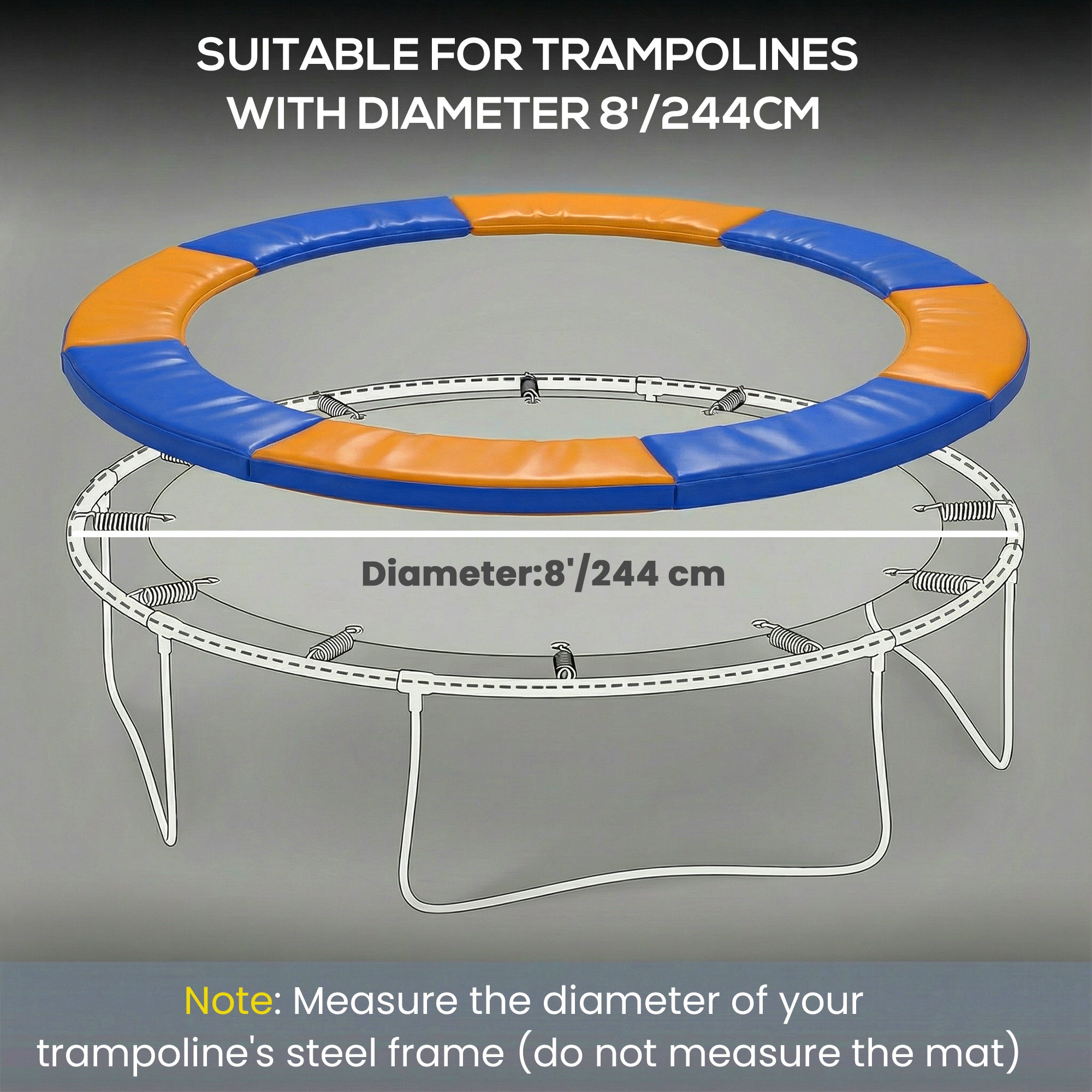HOMCOM 8FT Trampoline Spring Cover, Plastic Trampoline Pad Replacement Safety Guard, Yellow and Blue 