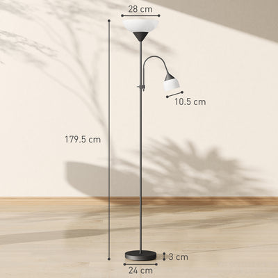 HOMCOM LED Floor Lamp for Living Room, 180cm Tall Standing Lamp, Mother and Child Uplighter with Adjustable Gooseneck, Black 