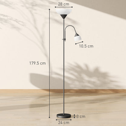 HOMCOM LED Floor Lamp for Living Room, 180cm Tall Standing Lamp, Mother and Child Uplighter with Adjustable Gooseneck, Black
