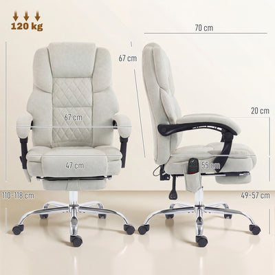 HOMCOM Office Chair with 6-point Vibration Massage and Heat, Fabric Desk Chair with Footrest, High Back, Cream White 