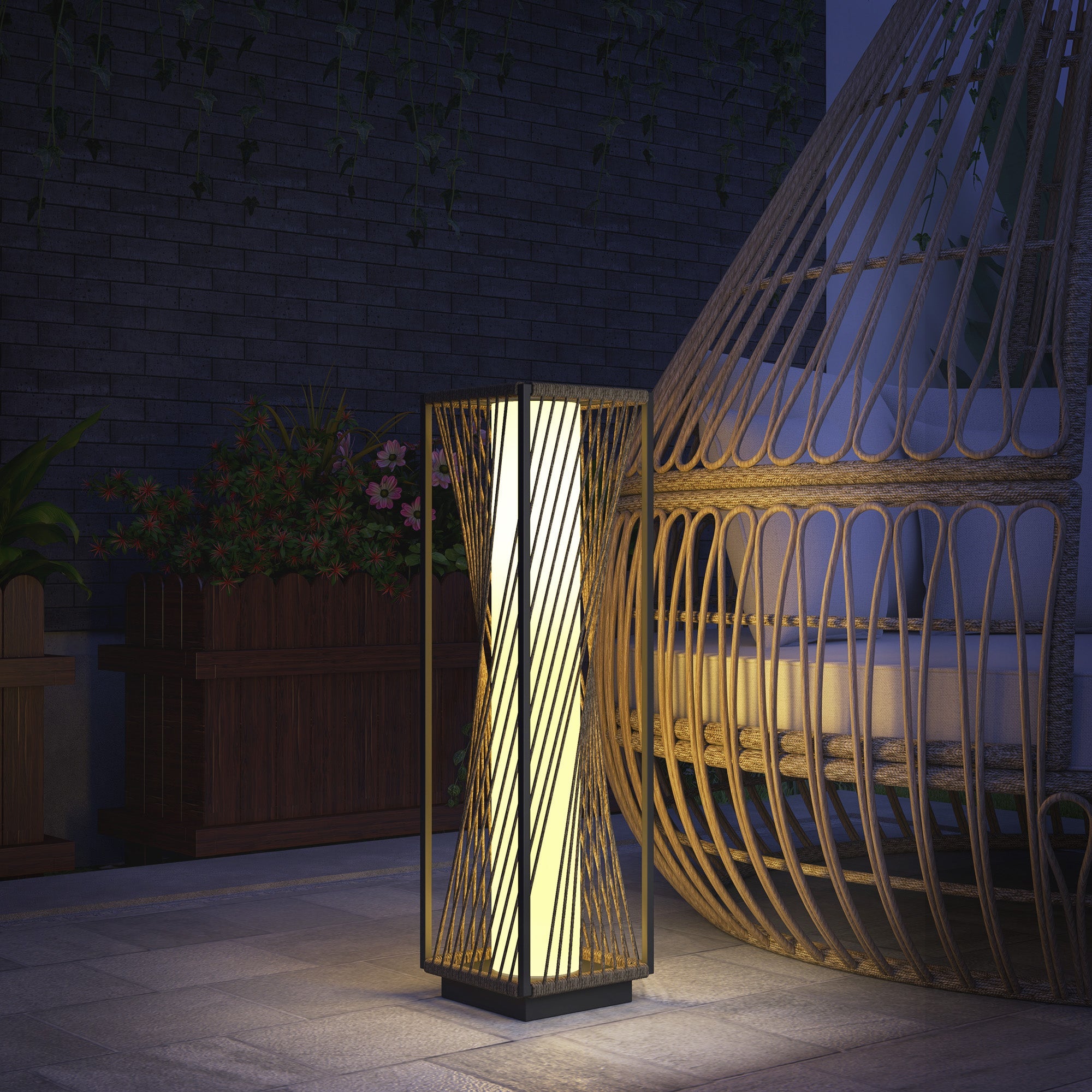 Outsunny Garden Rattan Lamp, 77 cm Tall Solar Rattan Floor Lamp, Solar Garden Light with Auto On/Off LED Lights, IP44 Waterproof for Outdoor, Porch, Pathway, Deck, Grey 