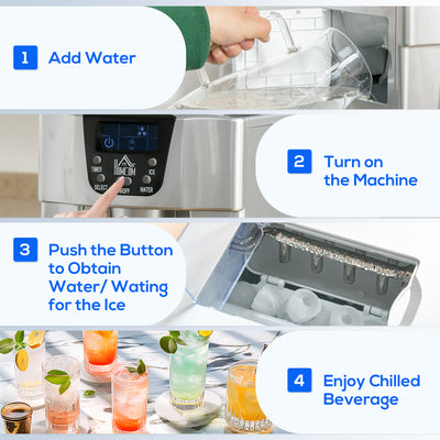 HOMCOM Ice Maker Machine and Water Dispenser, Counter Top Ice Cube Maker for Home with 3L Tank, Adjustable Cube Size, 9 Ice Cubes per 6-10 Minutes, No Plumbing Required, Silver 