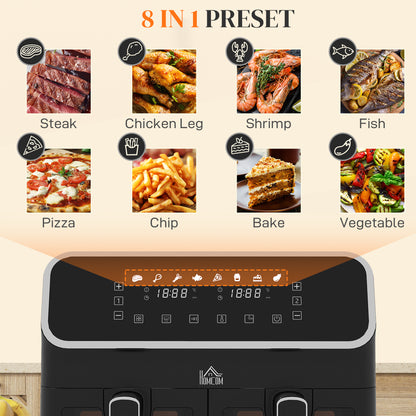 HOMCOM 8L Dual Basket Air Fryer, 80-200\'e2\'84\'83, with Sync Function - Black/Silver