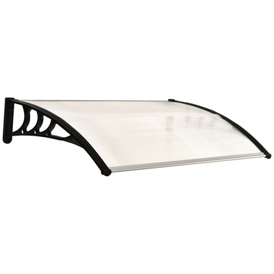 Outsunny Curved Window Door Canopy Aluminium Rigid Plastic Polycarbonate Fixed Outdoor Awning Modern Design UV Water Rain Resist 120 x 75cm White 