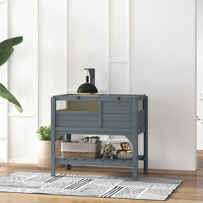 PawHut Wooden Tortoise House, with Shelter, Run, Shelf, Lamp Holder, Tray, Grey 