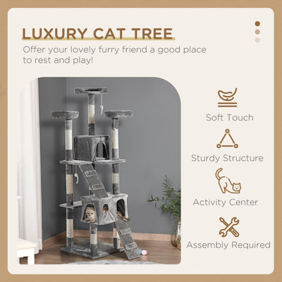 PawHut Cat Tree Scratching House, Activity Play Centre 