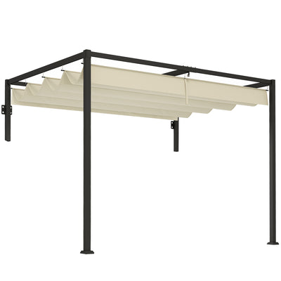 Outsunny 2 x 3(m) Lean To Steel Pergola, with Moving Fabric Canopy - Khaki 