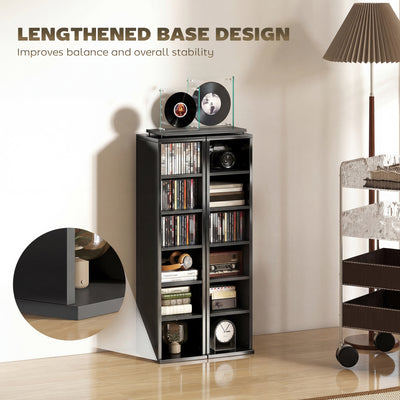 HOMCOM Set of 2 CD Media Display Shelf Unit Tower Rack with Adjustable Shelves, High Gloss Black 