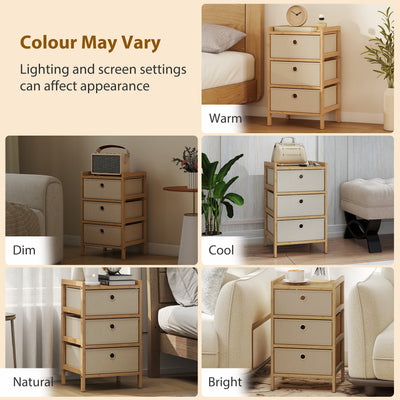 HOMCOM Chest of Drawers, 3 Fabric Drawers Narrow Dresser with Bamboo Frame, Cream White 