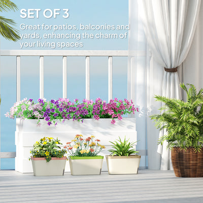 Outsunny Set of 3 Self Watering Plant Pots Outdoor, 27cm Rectangular Garden Planters with Visual Water Level Window, Plastic Flower Pots for Indoor Outdoor Garden Balcony Windowsil 