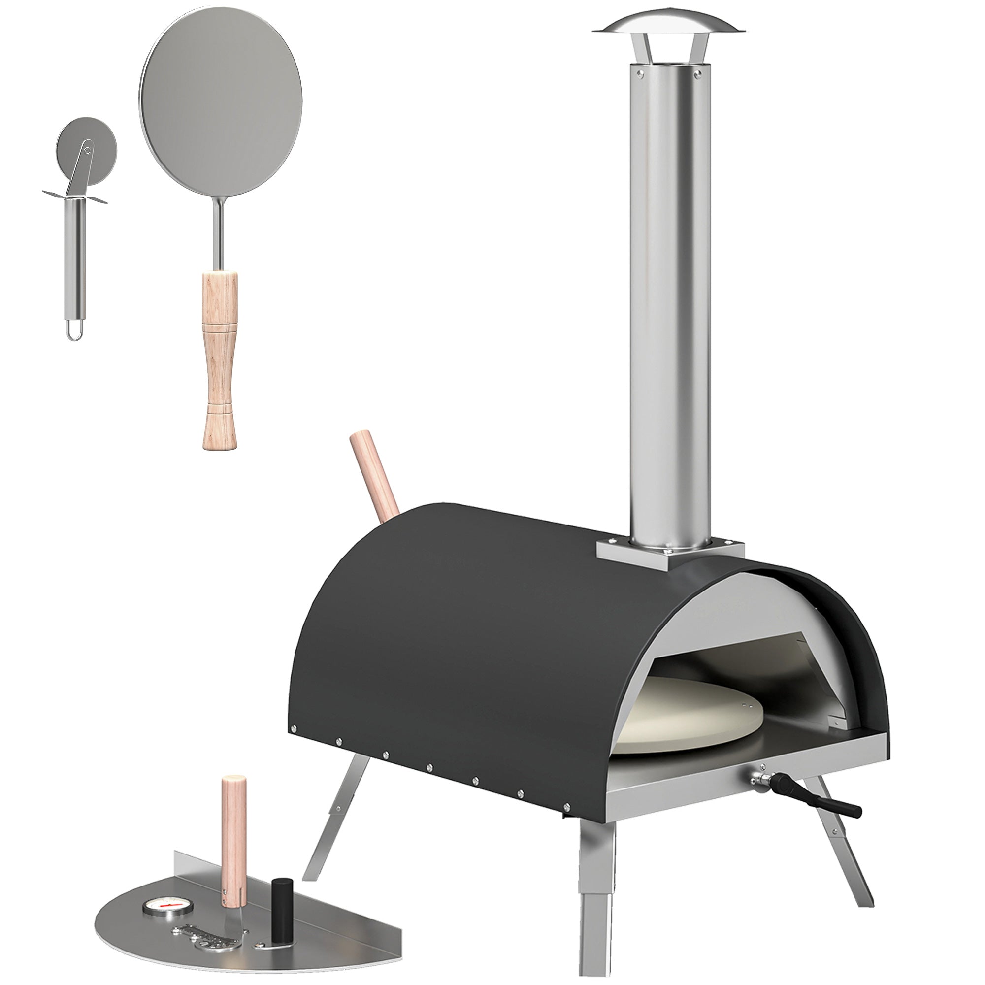 Outsunny Outdoor Pizza Oven Foldable Legs Pellet Wood Fired Pizza Maker w/ 12" Rotating Stone and Peel 