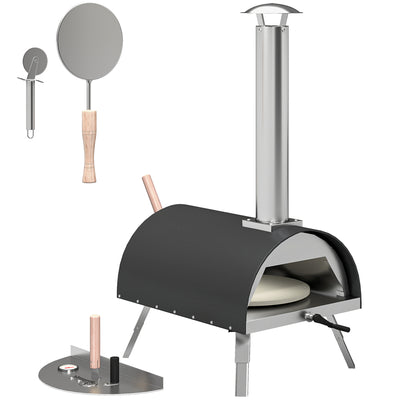 Outsunny Outdoor Pizza Oven Foldable Legs Pellet Wood Fired Pizza Maker w/ 12" Rotating Stone and Peel 