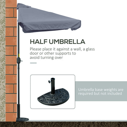Outsunny 2.3m Half Parasol Semi Round Umbrella Patio Metal Frame Crank Handle for Balcony-- NO BASE INCLUDED, Grey 