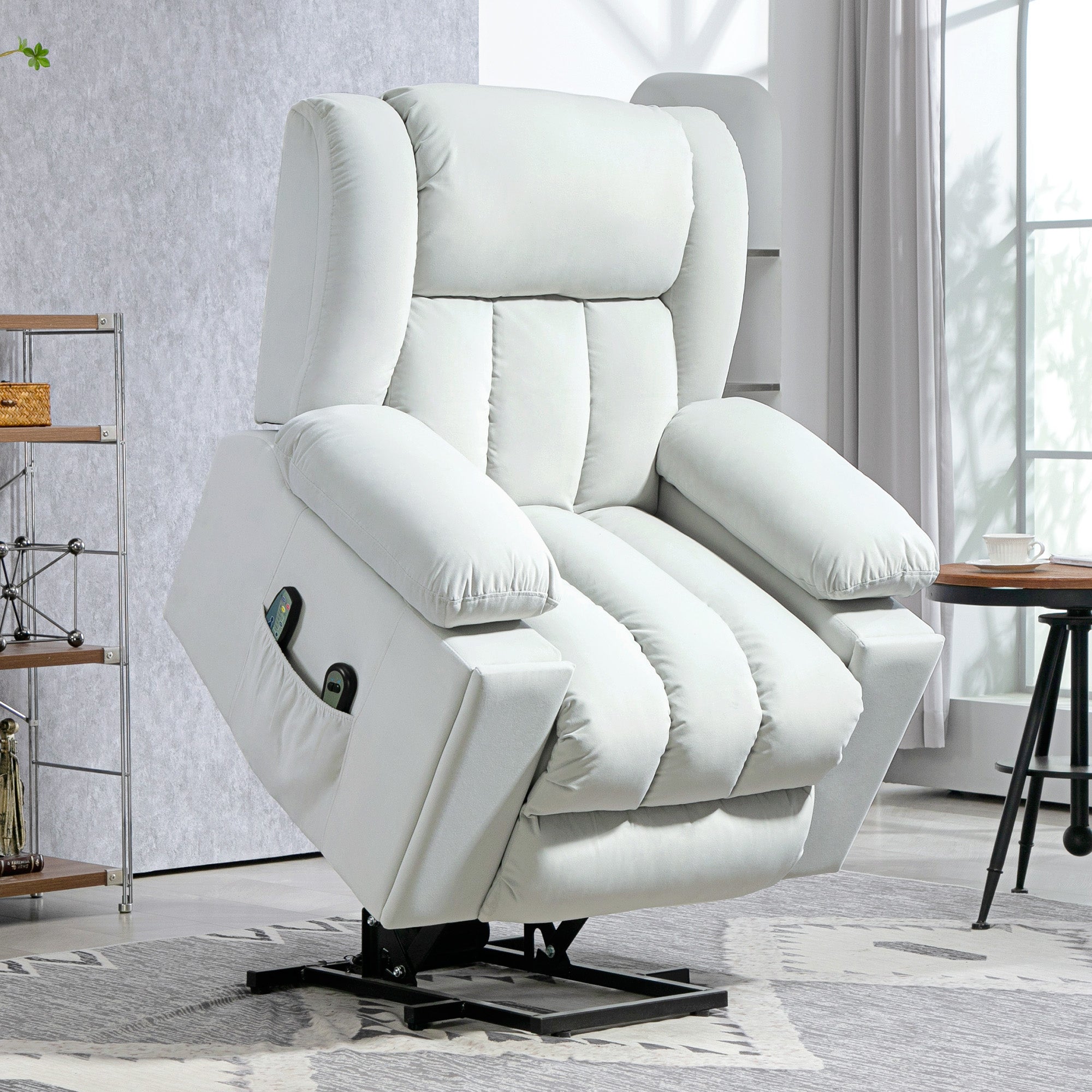 HOMCOM Velvet-Feel Electric Riser, Recliner and Massage Armchair - Light Grey 