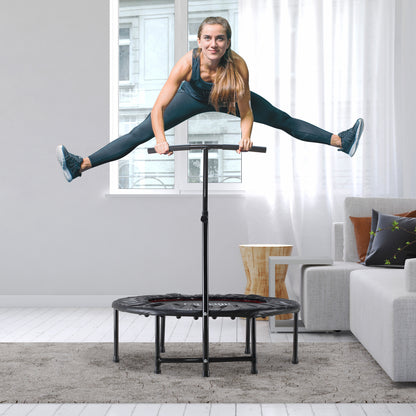 HOMCOM 40'' Fitness Trampoline with Adjustable Handle, Rebounder Trampoline Mini Jumper for Indoor Exercise Workout, Support Up to 100kg, Black 