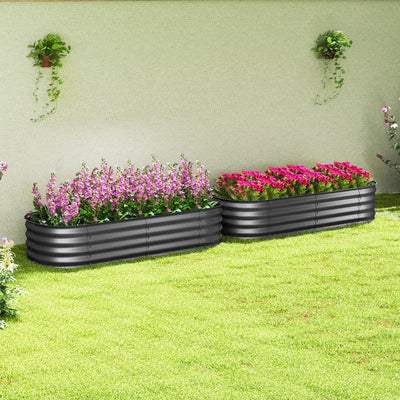 Outsunny Galvanised Raised Garden Bed, Metal Planter Box with Safety Edging, for Flowers, Herbs, Succulents, Pack of 2, Dark Grey 