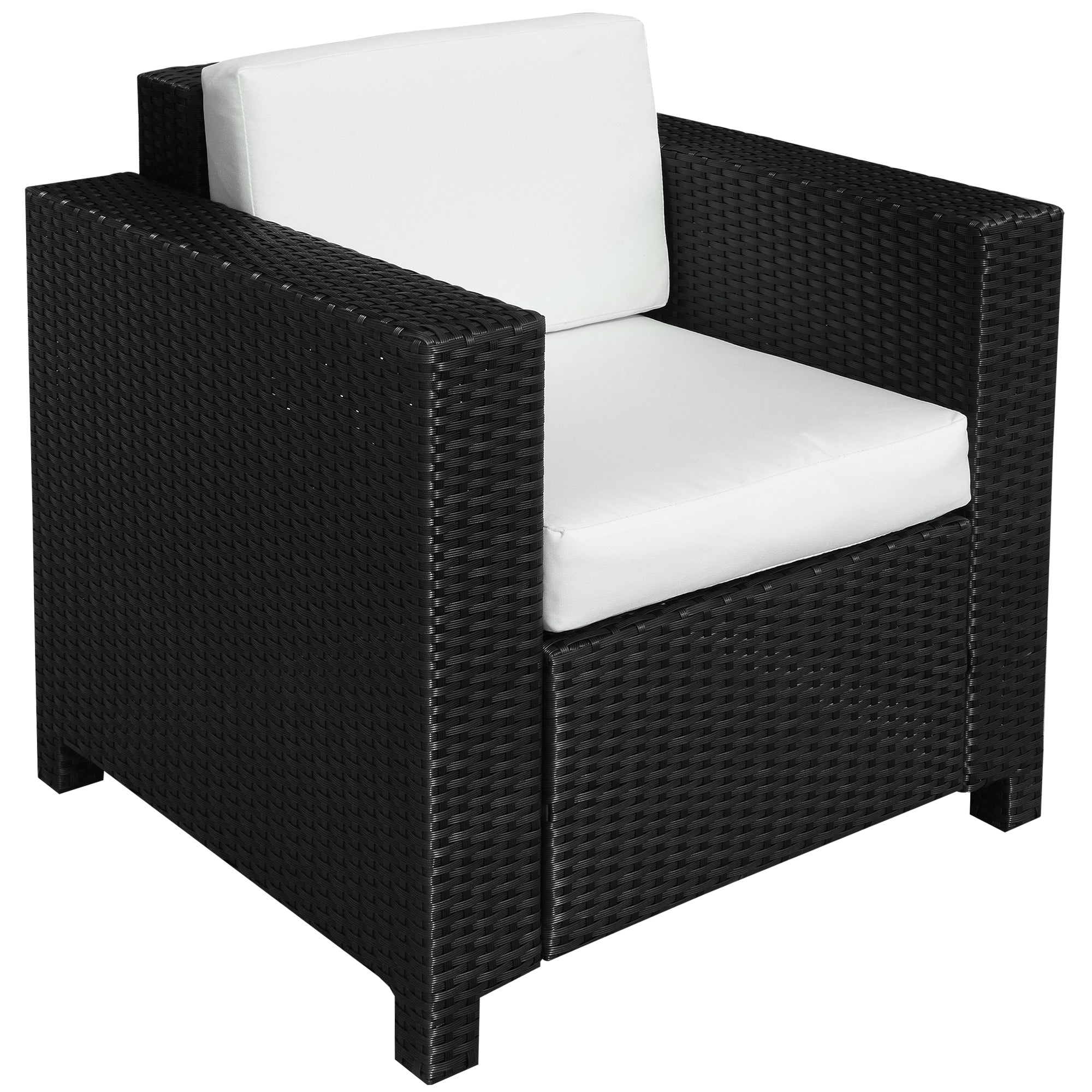 Outsunny Single Seater Rattan Chair Sofa with 10 cm Thick Padded Cushion, All-Weather PE Wicker Weave Garden Armchair with Armrests, Black 
