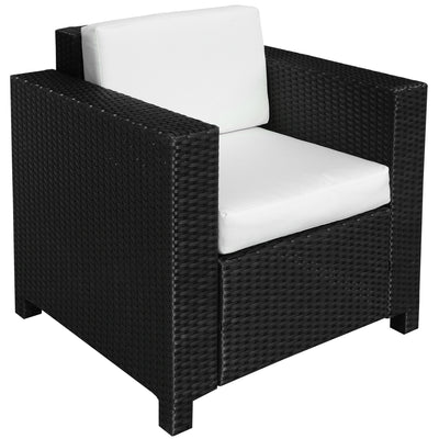 Outsunny Single Seater Rattan Chair Sofa with 10 cm Thick Padded Cushion, All-Weather PE Wicker Weave Garden Armchair with Armrests, Black 