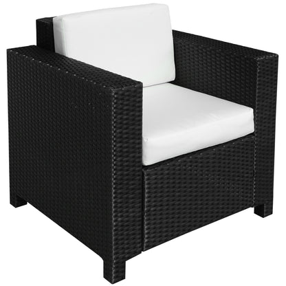 Outsunny Single Seater Rattan Chair Sofa with 10 cm Thick Padded Cushion, All-Weather PE Wicker Weave Garden Armchair with Armrests, Black 