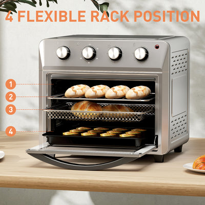 HOMCOM 24L Air Fryer Oven, Mini Oven, Oil Free Cooking, Grill, Roast, Bake, with Adjustable Temperature, Timer, Touch Screen, Dishwasher Safe, 1600W, Silver 