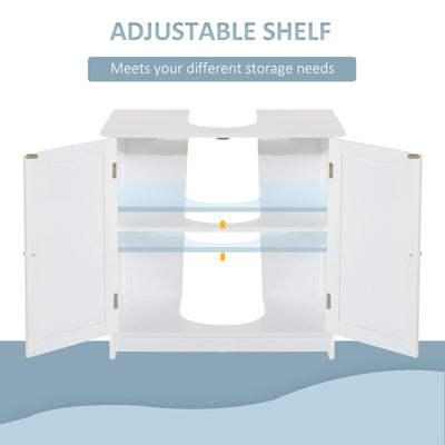 HOMCOM Under Sink Bathroom Storage Cabinet 2 Layers Vanity Unit Wooden - White 